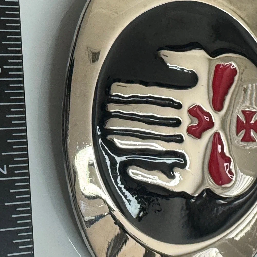 Punisher Skull Belt Buckle Metal Red Black Silver‎ Tone Oval